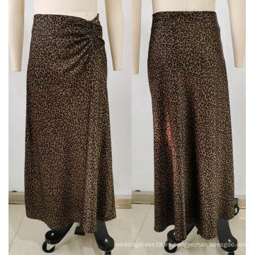 Leopard Pattern Wrinkle Design Midi Lady&#39;s Skirts